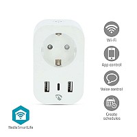 Wi-Fi Smart πρίζα με 3 θύρες φόρτισης USB και μετρητή κατανάλωσης ενέργειας, 3680W NEDIS WIFIP151FWT
