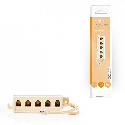 Τηλεφωνικό splitter RJ11 1:5, με καλώδιο 0.20m NEDIS CTGB90825IV02